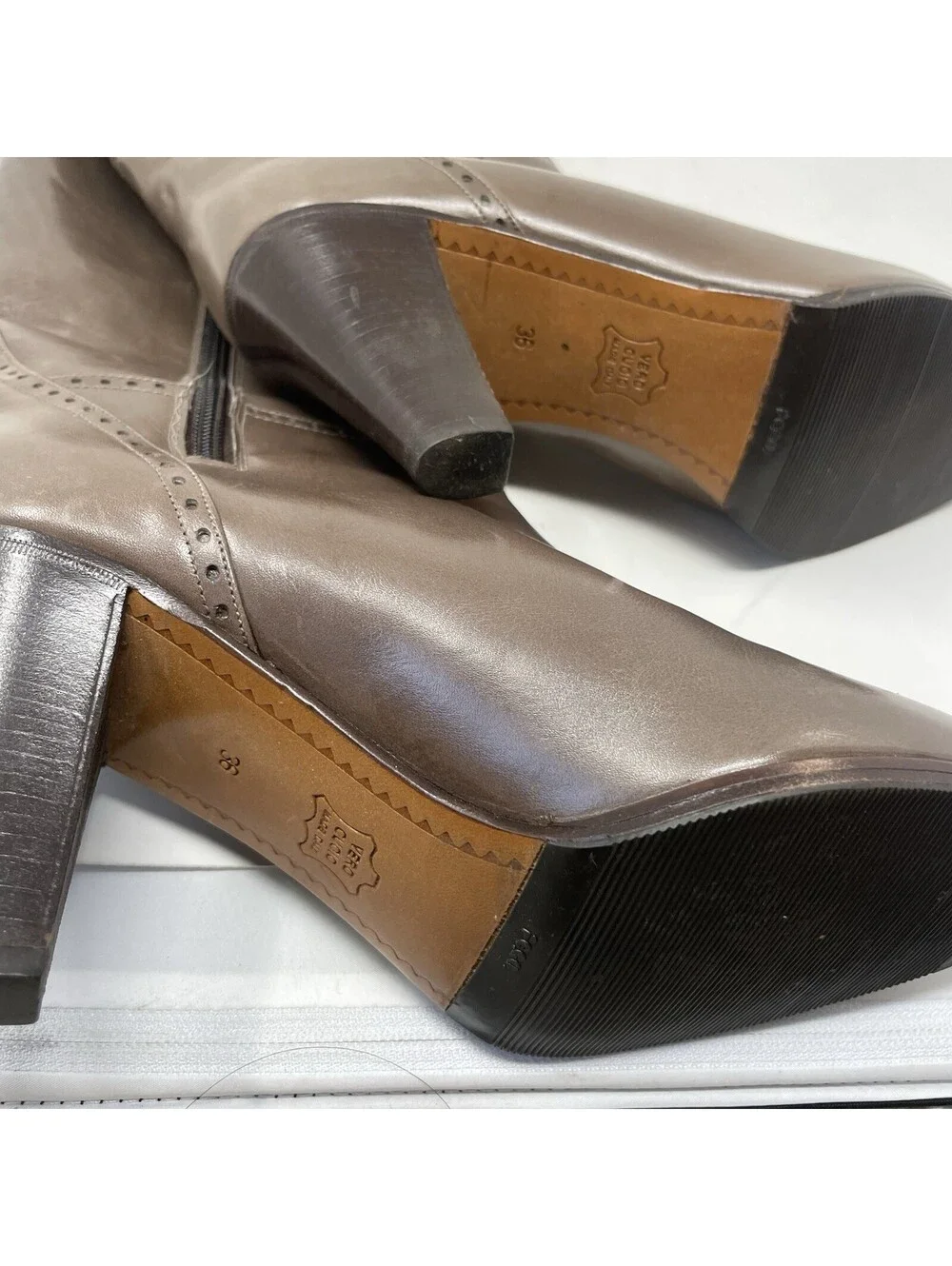 Vintage Frank More Italian Leather Boots Brogue Detail Brown EU 36 US 6 Mid-Heel